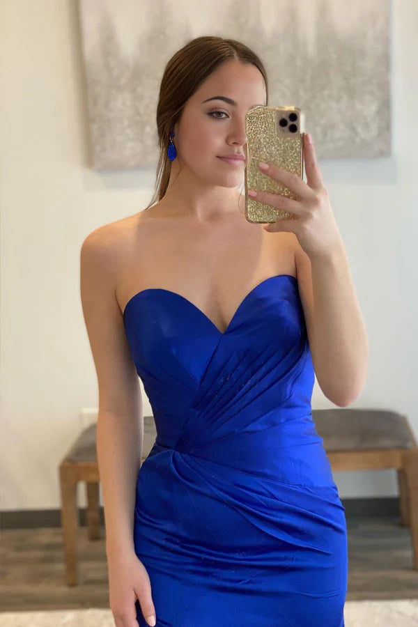 Vestidos de fiesta sencillos de sirena, satén y escote corazón